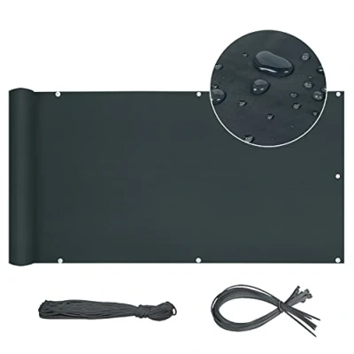 Image de Sekey Brise Vue Balcon Occultant Oxford Protection UV Opaque Résistant aux Intempéries 90 x 600cm, avec Attaches de câble et Cordons, Anthracite