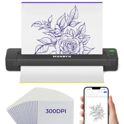 Image de MUNBYN 2025 Nouveau 300DPI Thermocopieur Tatouage Bluetooth ITP06, 20 Feuilles Imprimante Transfert, Stencil Tatouage, Machine Copieur pour iOS Android et Mac, Noir