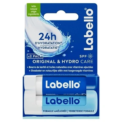 Image de LABELLO Original &amp; Hydro Care (1 x 5,5 ml), Baume à lèvres enrichi en huiles naturelles et la texture onctueuse Soin des FPS 15 hydratation longue durée pendant 24H