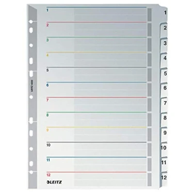Image de Leitz Intercalaires A4 1 12 Réinscriptibles, Carton Ultra Résistant et Onglets en Mylar, Extra Large, Gris, 43320000