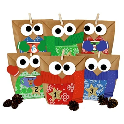 Image de Papierdrachen Calendrier de l&#039;avent à remplir Chouettes Noël 2021 Ensemble Pulls tricotés Faire soi même pour Enfants et Adultes.