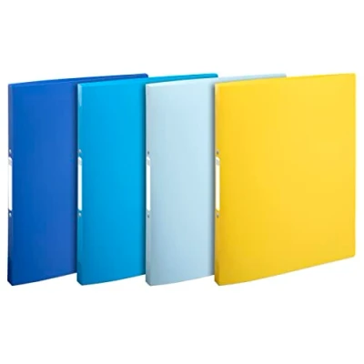 Image de Exacompta Réf. 54110E Lot de 4 classeurs souples Bee Blue 2 anneaux ronds diamètre 15 mm dos 20 dimensions extérieures 32 x 25 cm format à classer A4 couleurs assorties
