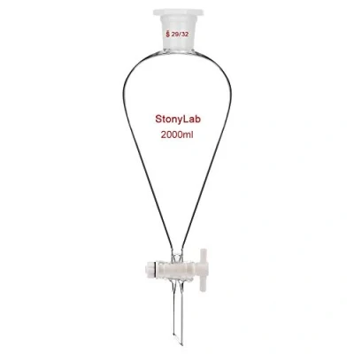 Image de stonylab Entonnoir Séparateur à Paroi épaisse en Verre Borosilicaté, Separatory Funnel avec Joints 29/32 et Robinet PTFE, 2000 ml