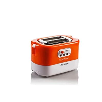 Image de Ariete GAL 130292 159 Toastime Grille Pain 2 tranches avec Pinces, tiroir ramasse miettes, Fonction décongélation et Chauffage, 9 Niveaux de dorure, Chauffe brioche, Acier Inoxydable, Blanc/Orange