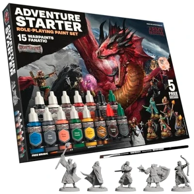 Image de The Army Painter, GameMaster Adventure Starter Role playing Paint Set Combo, 15 x 18ml Warpaints Fanatic Peintures Acryliques, incl. un Primer à appliquer au pinceau, 5 Miniatures et 2 Pinceaux