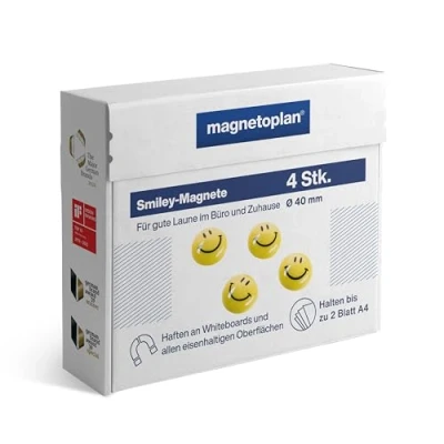 Image de Magnetoplan Set de 6 Aimants Smiley Diamètre 40 mm, jaune/noir