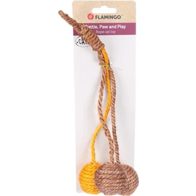 Image de Flamingo Jouet pour Chat Justo balles avec Corde Brun &amp; Jaune 25x9x4,5cm Bruit de cliquetis et cataire