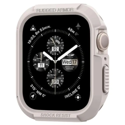 Image de Spigen Rugged Armor Coque Compatible avec Apple Watch Série 9 8 7 45mm et SE2 6 5 SE 4 44mm Beige Dune