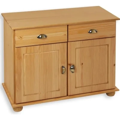 Image de IDIMEX Buffet Colmar Commode bahut vaisselier Meuble Bas Rangement avec 2 tiroirs et Portes battantes, en pin Massif Finition teintée cirée