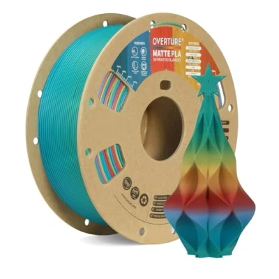 Image de OVERTURE Filament PLA Matte 1.75mm, 1kg(2,2lbs) Neatly Wound Surface Mate Filaments pour Imprimante 3D FDM, Précision dimensionnelle +/ 0,02 mm (Arc en ciel Bonbon Mat)
