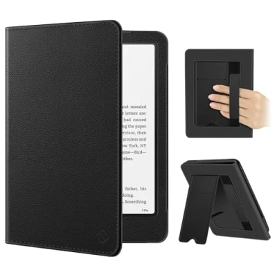 Image de FINTIE Étui pour 7&quot; Kindle Paperwhite 2024 (12e Génération) et Colorsoft Signature Edition (1re Génération), Coque avec Béquille, Compartiment Cartes Dragonne, Noir