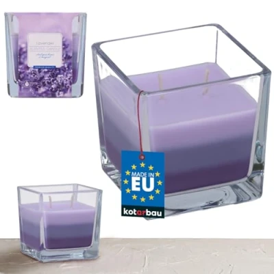 Image de KOTARBAU® Bougie parfumée à 2 mèches dans un pot en verre Lavande Trois couleurs Idée cadeau Pour aromathérapie Durée de combustion : jusqu&#039;à 32 heures