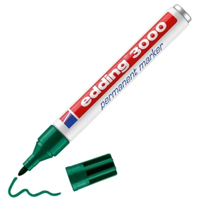 Image de edding 3000 marqueur permanent vert 1 stylo pointe ronde 1,5 3 mm sèche vite résiste à l&#039;eau et l&#039;essuyage pour carton, plastique, bois, métal universel