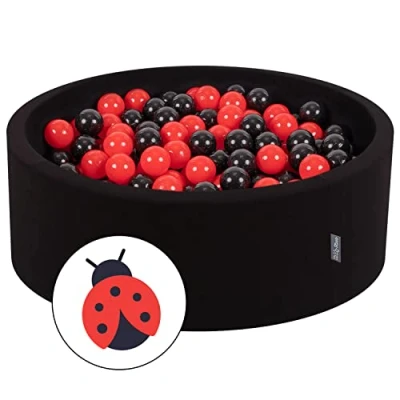 Image de KiddyMoon Piscine À Balles pour Bébé Rond 90X30cm/200 7Cm Fosses Boules Jouet Enfant, Coccinelle: Noir/Rouge