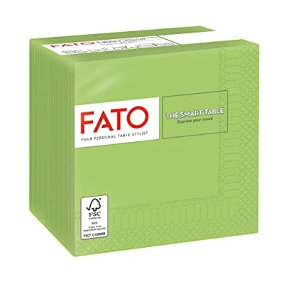 Image de Fato, serviettes en papier jetables, idéales pour les apéritifs et cocktails, paquet de 100 serviettes, format 24x24 plié 4, 2 plis, couleur vert pomme, 100% pur cellulosique