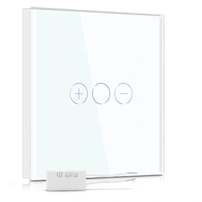 Image de BSEED Interrupteur Variateur 2 Gang 1 Voie,Interrupteur LED Dimmable avec Affichage Light,Blanc d&#039;intensité Tactile Panneau en verre trempé