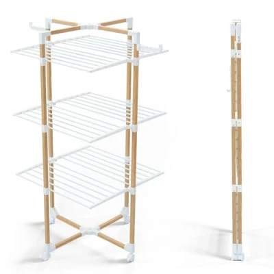 Image de vounot Séchoir à Linge Tour Pliable 3 Niveaux Etendoir Grande Capacité 25m de Séchage Tancarville avec 4 roulettes 2 Ailes latérales pour Usage Intérieur et Extérieur Blanc