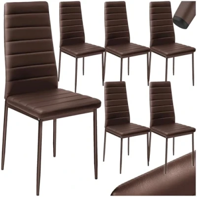 Image de TecTake Lot de 6 Chaises Salle à Manger Modernes Rembourrées Confortables Chaise Design en Cuir synthétique Meuble Salon avec Pieds Metal Marron