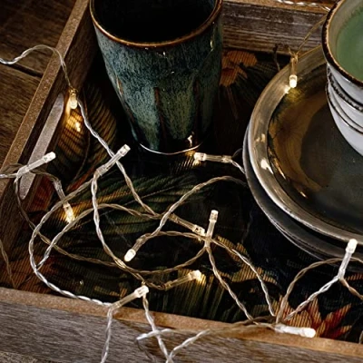 Image de Hellum Lot de 2 guirlandes lumineuses d&#039;intérieur à 20 LED avec minuteur Blanc chaud 285 cm Câble transparent Fonctionne piles 150636