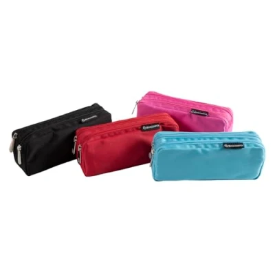 Image de Exacompta Réf. 52760E 1 trousse COLOR 2 compartiments avec fermeture zippée en métal polyester résistant peut contenir un double décimétre couleurs aléatoires : bleu, noir, rose ou rouge