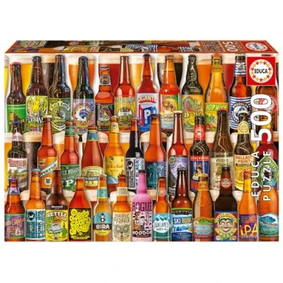 Image de Educa Bières Artisanales 500 pièces Puzzle. Mesure Une Fois monté: 48 x 34 cm. Comprend Fix Puzzle Tail pour l&#039;accrocher l&#039;assemblage terminé. À partir de 11 Ans (19610)