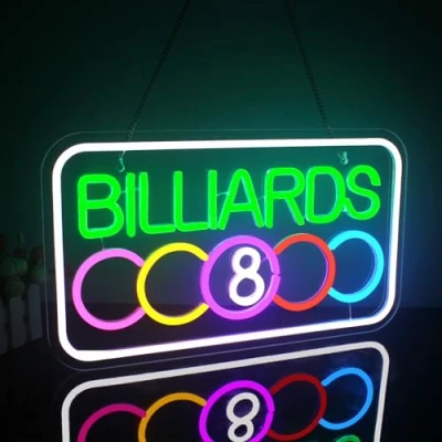 Image de Looklight Billiards Enseigne au néon pour salle de billard, enseignes LED colorées, lettres à intensité variable, jeu, fête, chambre coucher, cadeau garçons