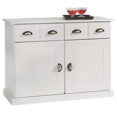 Image de IDIMEX Buffet Paris Commode bahut vaisselier avec 2 Portes battantes et tiroirs pin Massif lasuré Blanc