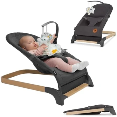 Image de LIONELO June Air transat bébé dès les premiers jours de vie jusqu&#039;à 9 kg, matière aérée, circulation d&#039;air parfaite, léger, stable, antidérapant, bascule pour pliable (Gris Pierre)