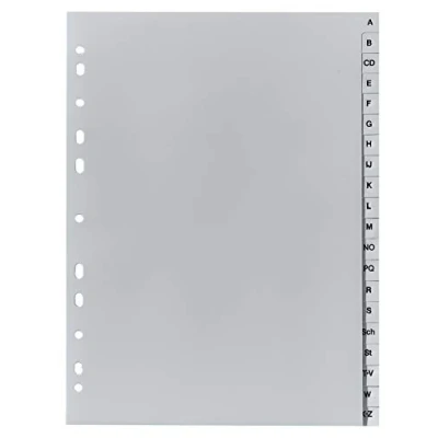 Image de Exacompta Réf 1720B Intercalaires en polypropylène gris 20 touches imprimées alphabet allemand adapté pour un classement de documents au format A4 recyclé