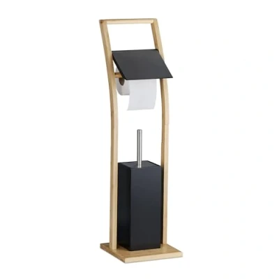 Image de Relaxdays Serviteur WC, en Bambou, Non Fixe, Brosse et Porte Brosse, H x L P : 74 20 cm, Noir Nature