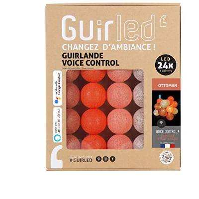 Image de GuirLED Guirlande lumineuse wifi boules coton LED USB Commande Vocale Maison connectée Amazon Alexa &amp; Google Assistant Adaptateur secteur 2xUSB inclus 24 2.4 Ottoman