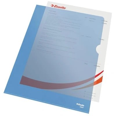 Image de Esselte, Chemise Coin Premium A4, Matière Grainée Mate Transparente Bleue, Polypropylène 115 Microns, Lot de 100, 54837