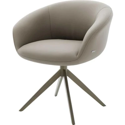 Image de Chaise pivotante Vinka Flex avec accoudoirs cuir de vache couleur boue pied croisé large aspect titane pivotement sur 360 ressorts ensachés