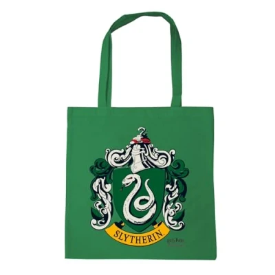 Image de Logoshirt® Sac en coton Harry Potter I Logo Serpentard tissu imprimé vert jute 100% à longues poignées Design sous licence