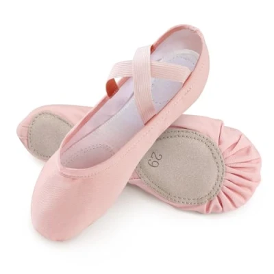 Image de boruizhen Chaussures de Danse Fille Semelle Scindée Demi Pointe Classique Canvas Chausson Ballet Femme Rose pêche 28 EU