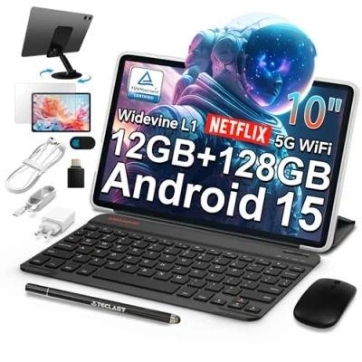 Image de TECLAST P30T Android 14 Tablette Tactile 10 Pouces, 12Go RAM+128Go ROM(TF 3To), 2GHz T606 Octa Core, Accessoires Tablet avec Clavier+étui+Souris+Casque, GPS/WiFi/BT5/6000mAh/Type C/Widevine L1 2024