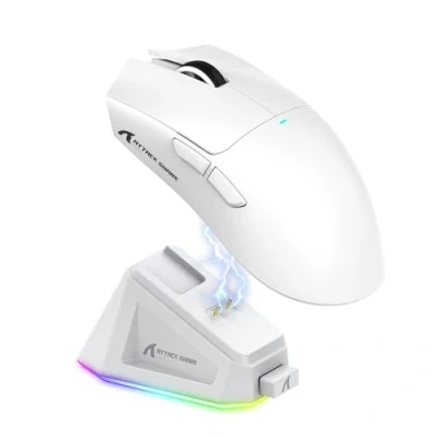 Image de Attack Shark X11 Souris de Jeu avec Station Chargement magnétique, capteur PixArt PAW3311, sans Fil/Filaire BT/2,4 G, 22 000 DPI, Bureau pour Win11/Xbox/PS/Mac Blanc