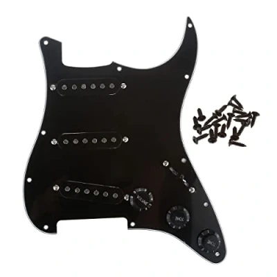 Image de Musiclily 11 Trous SSS Loaded Pickguard Pre Wired Pré câblé avec Micros Simple Bobinage pour Guitare électrique USA/Mexico Standard Fender Squier Strat, 3 plis Noir