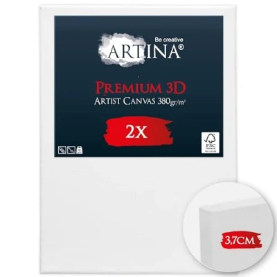 Image de Artina Lot de 2 Premium 3D Canvas Toile Peinture 50x70 cm FSC® Châssis Bois pour Toiles 100% Coton 380 g/m² Sans Acide a Peindre Blanche Tableau Stable Apprêté 3 Fois Cadre