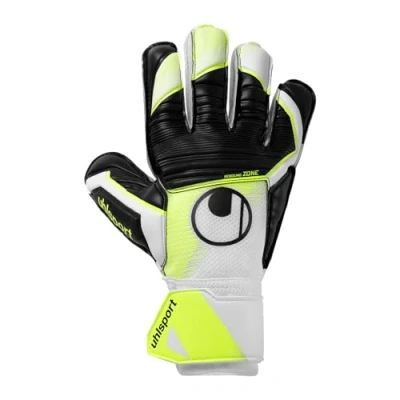 Image de uhlsport Soft Advanced Gants de Gardien But Football Enfants et Adultes Fixation du Poignet, Blanc/Jaune Fluo/Noir, 9