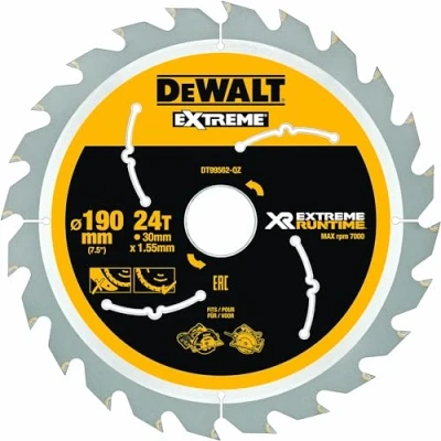Image de DEWALT Lame de Scie Circulaire Sans Fil XR Runtime Disque Tranchant 190x30 mm 24 Dents Matériau Carbure Robuste et Durable Convient pour une Utilisation Professionnelle DT99562 QZ