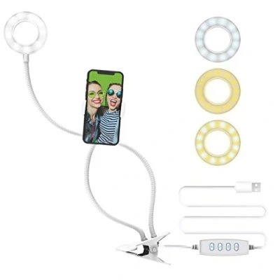 Image de DigiPower DP VLR3 Anneau Lumineux de 3 Pouces avec Support à Clip, Modes d&#039;éclairage, 10 Niveaux luminosité et Universel pour Smartphone, télécommande sans Fil, Corps Flexible.