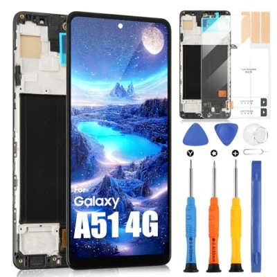 Image de Écran LCD pour Samsung Galaxy A51 A515F SM A515F/DS Affichage Digitizer Assemblée Verre de Remplacement Tactile avec Kit d&#039;Outils Réparation (6,5&quot;, Noir Cadre)