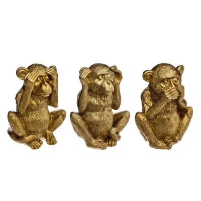 Image de Atmosphera Set de 3 statuettes Singes Sagesse résine doré H17 cm
