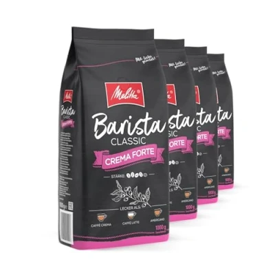 Image de Melitta Barista Classic Crema Forte Lot de 4 paquets grains café entiers non moulus pour machine à entièrement automatique, torréfaction puissante, force 4, dans un plateau