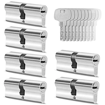Image de GERCAR 6x Cylindre de serrure/barillet porte d&#039;entree/interieure 80 mm serrure 40/40 En laiton nickelé Avec 30 clés Longueur : mm, A: 40 B