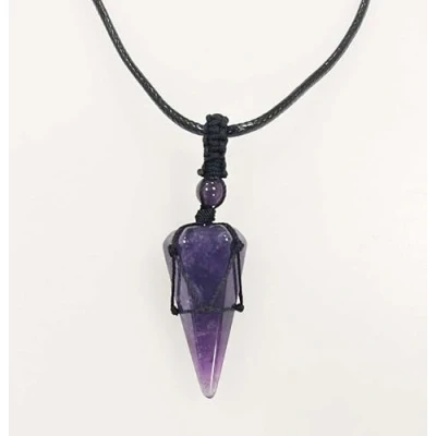 Image de Pierre précieuse, Pendule de Cristal améthyste, Pendentif Naturelle Hexagonale pour Radiesthésie, Chakra Reiki Divination Méditation Wicca (Améthyste)