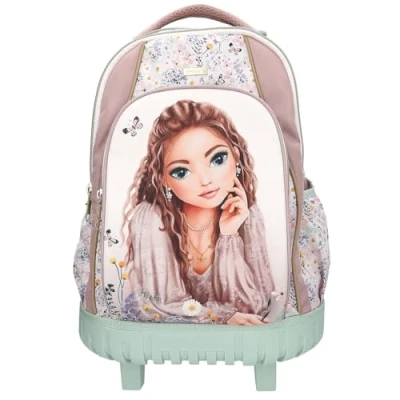 Image de Depesche 13305 TOPModel Summer Feeling sac à dos scolaire trolley rose et vert, avec motif modèle fleurs, d&#039;école poignée télescopique roulettes