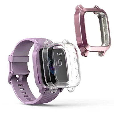 Image de kwmobile Coque Compatible avec Garmin Venu Sq Music/Sq 2X Étui Cadre écran en Silicone pour Fitness Tracker Transparent Rose Ancien