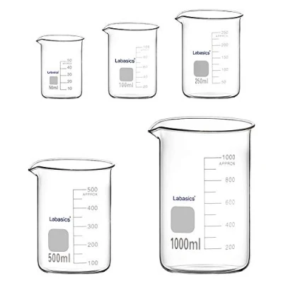 Image de Labasics Ensemble de Béchers en Verre, Verre Borosilicate Gradué Forme Basse Griffin 5 Tailles, 50ml/100ml/250ml/500ml/1000ml (1L), Pack Combiné